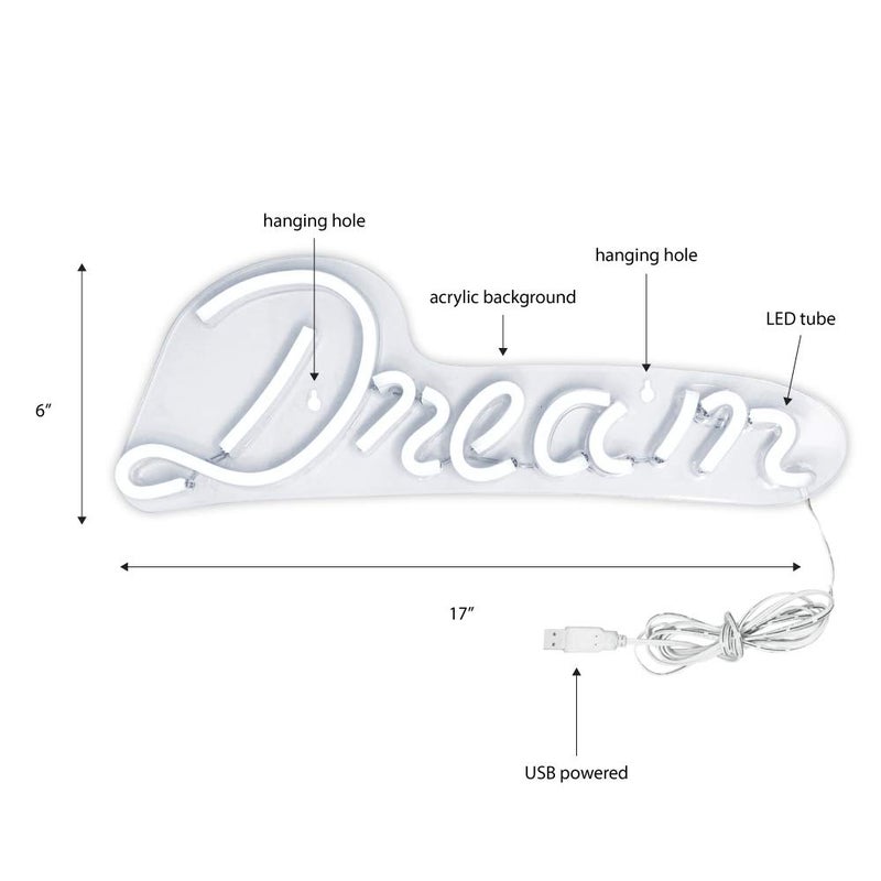 Isaac Jacobs 17" by 6" inch LED Neon Blue â€œDreamâ€ Wall Sign For Cool Light, Wall Art, Bedroom Decorations, Home Accessories, Party, and Holiday Decor: Powered by USB Wire (DREAM) - Image 2